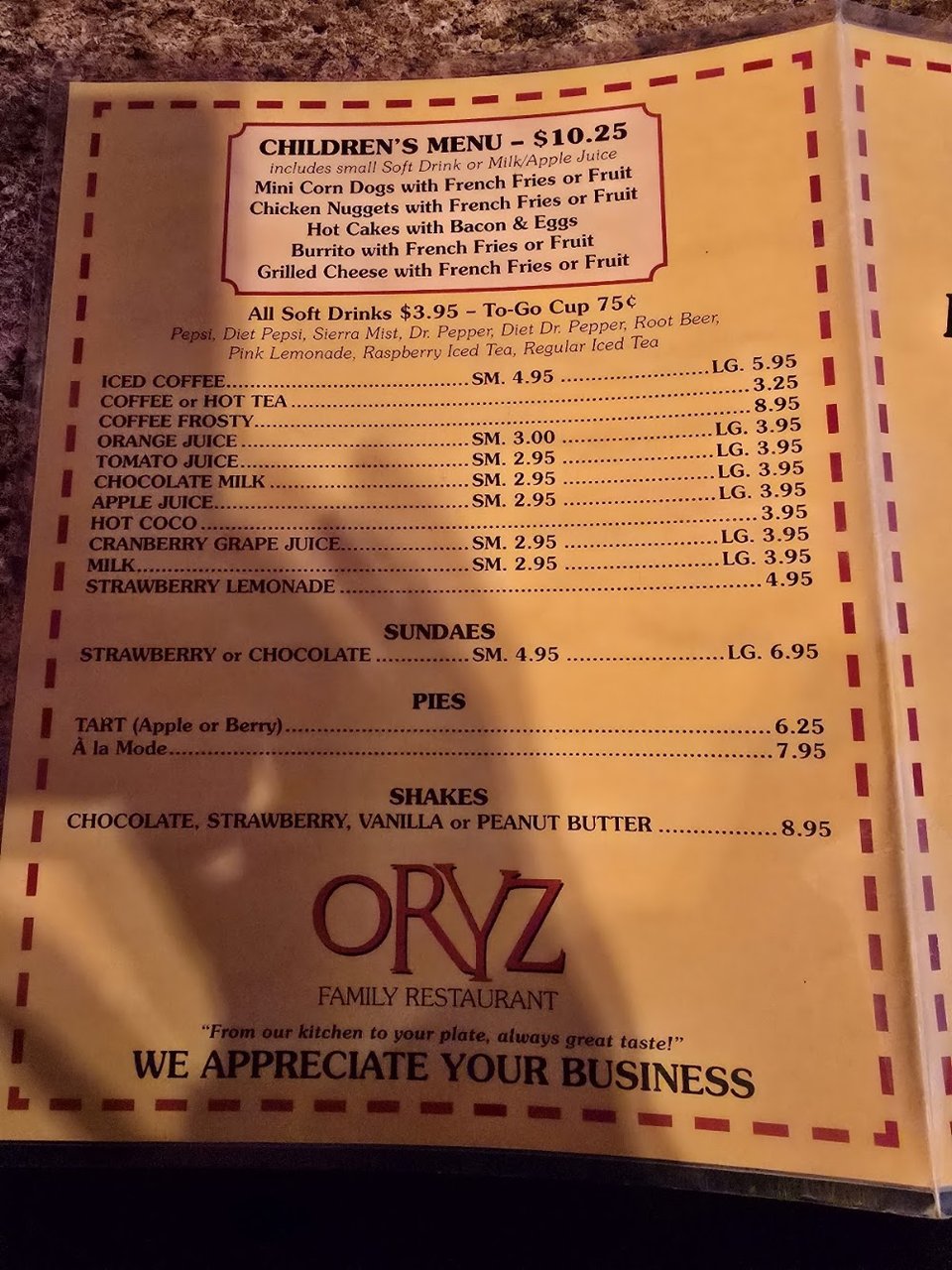 Sandwich menu with melts and hot lunches.
